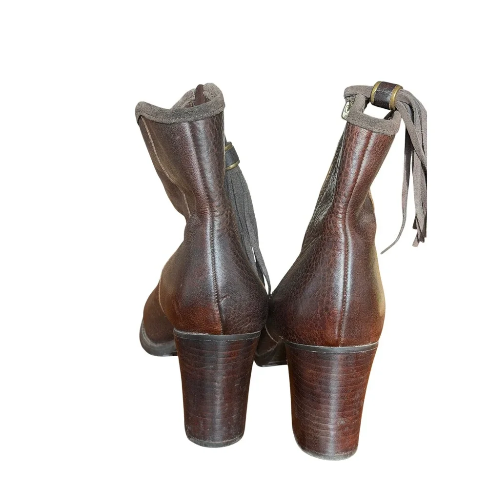 Lauren Ralph Lauren Womens‎ Brown Pebbled Leather Tassel Ankle Boots Size 8.5B